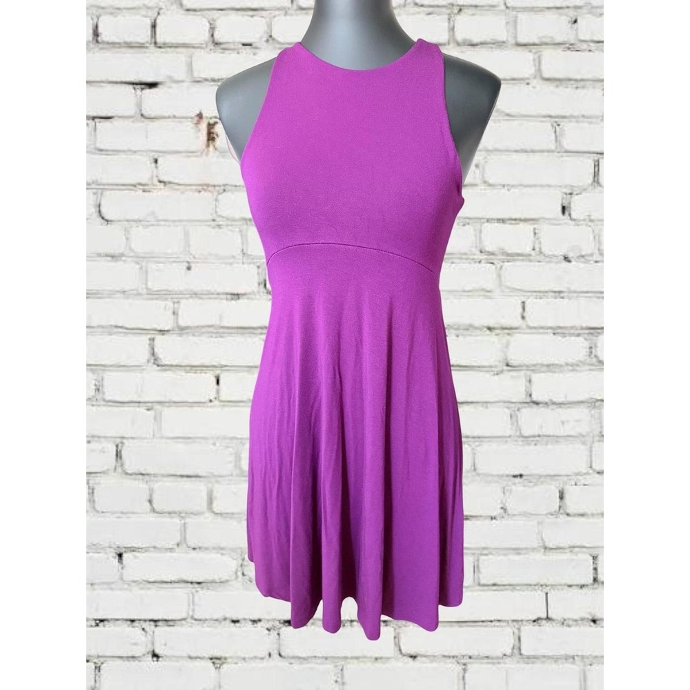 Athleta Fit and Flare Dress Womens XSP Purple Sleeveless High Neck Mini Athletic